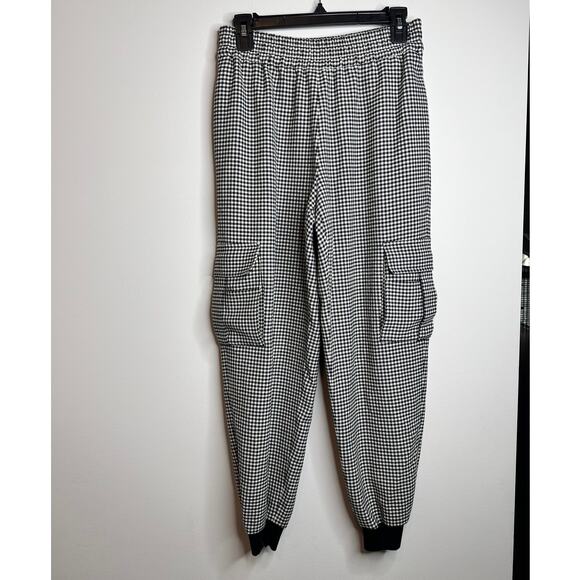 Alice + Olivia Dede Black White Houndstooth Wool Blend Cargo Jogger Pants Small - Picture 1 of 6